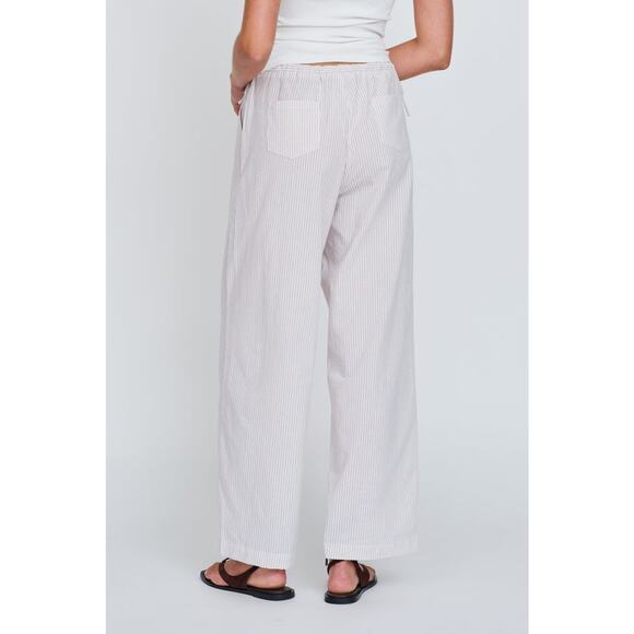 Apero Label Myra Cotton Maternity Stripe Barrel Leg Pant - M - White / Beige - Picture 5 of 6